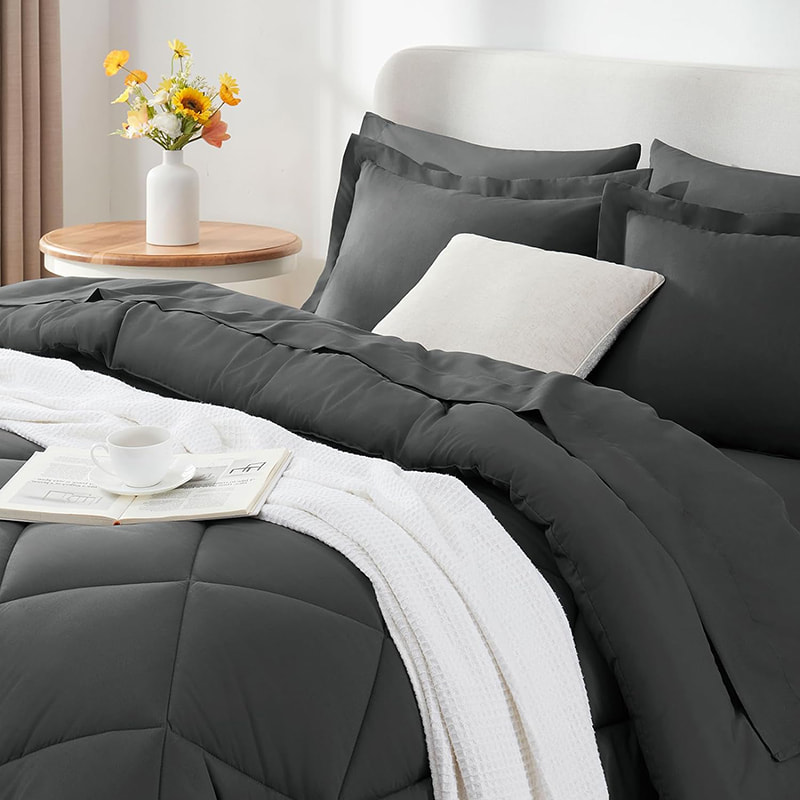 Diamond Quilted Solid Color Comforter 7-Piece Set