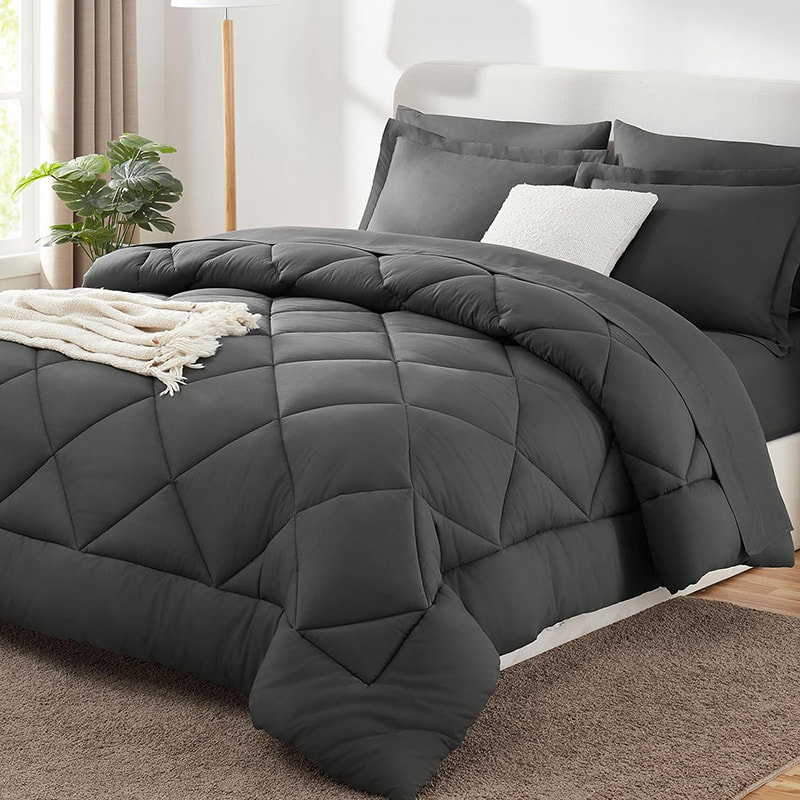 Diamond Quilted Solid Color Comforter 7-Piece Set