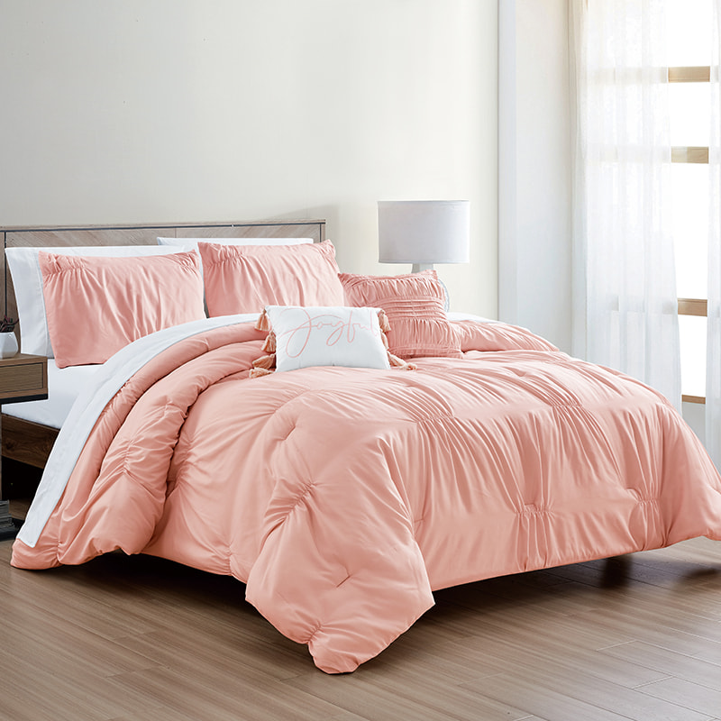 Pleated Solid Color Comforter Set of Nine Pieces