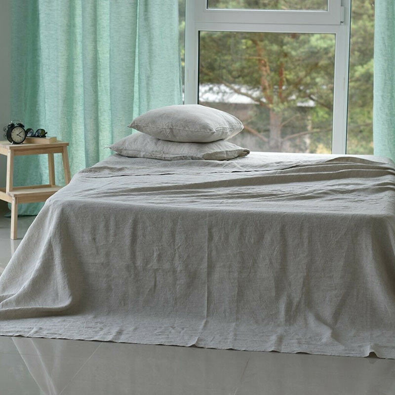 Solid Linen Bed Sheet Set