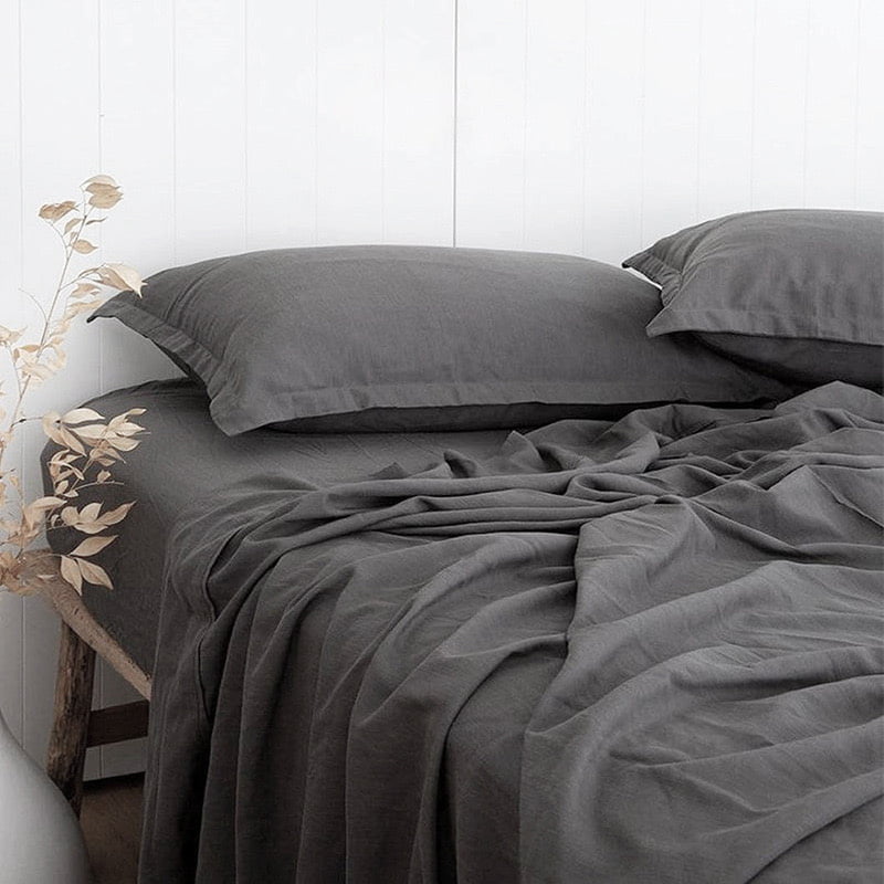 Solid Linen Bed Sheet Set