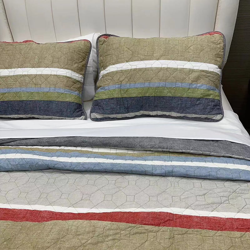 Cotton Patchwork Striped Printed Quilt Set