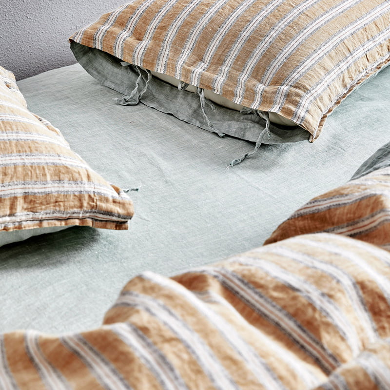 Simple Striped Printed Pure Linen Duvet Cover Set