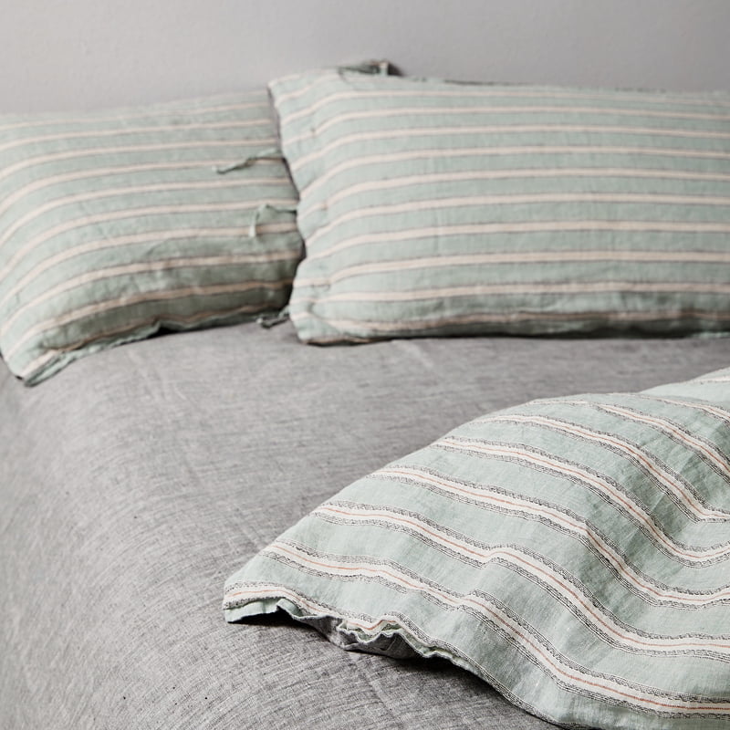 Simple Striped Printed Pure Linen Duvet Cover Set