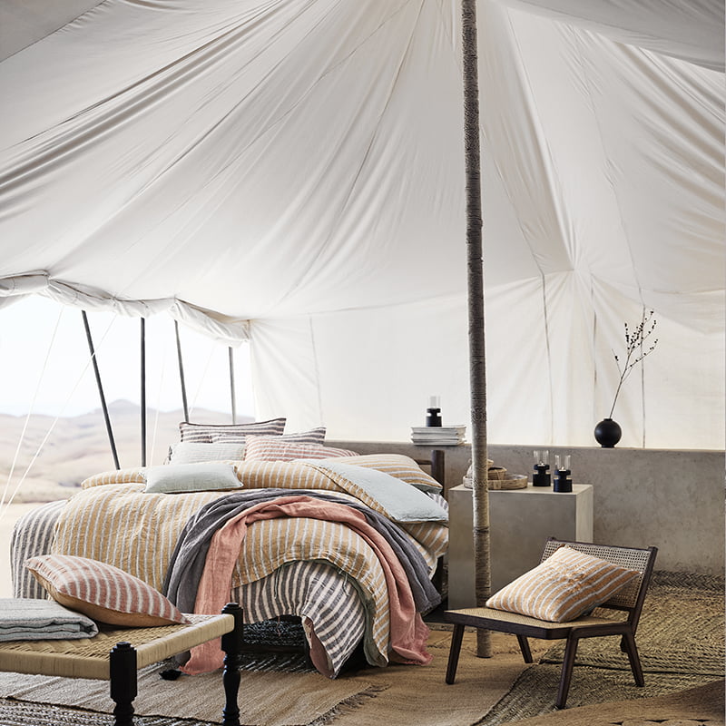 Simple Striped Printed Pure Linen Duvet Cover Set