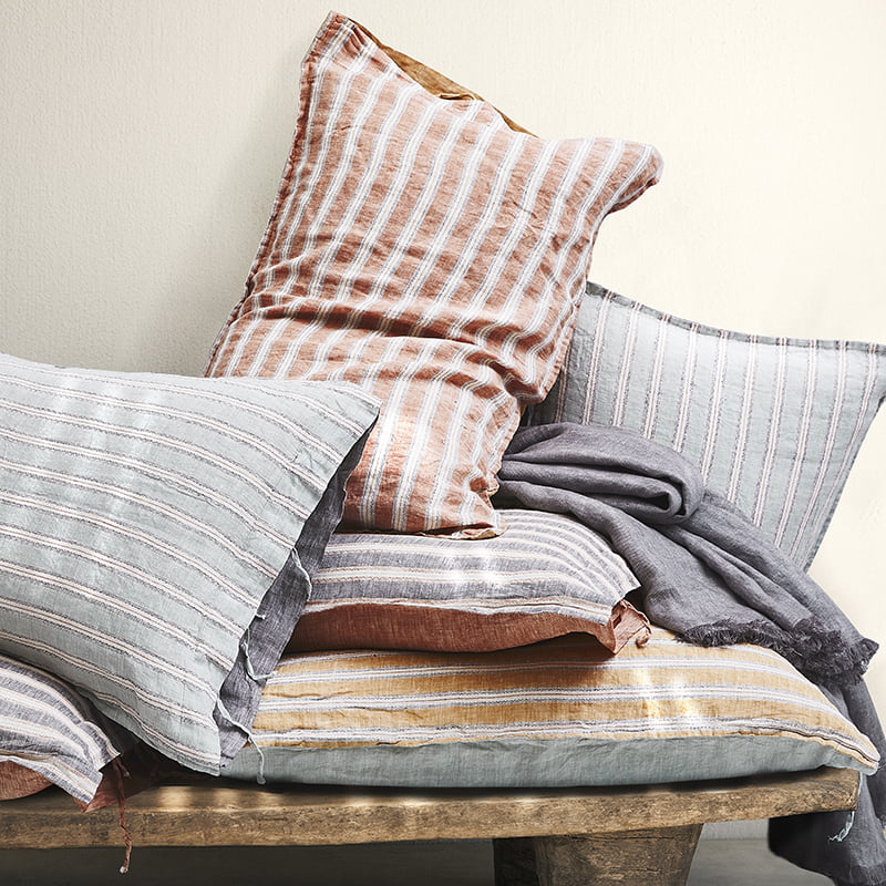 Simple Striped Printed Pure Linen Duvet Cover Set