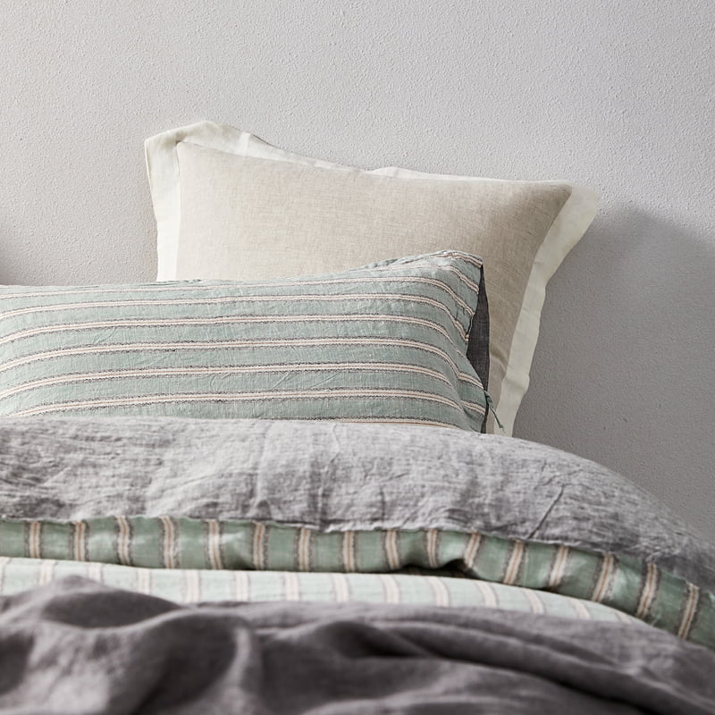 Simple Striped Printed Pure Linen Duvet Cover Set