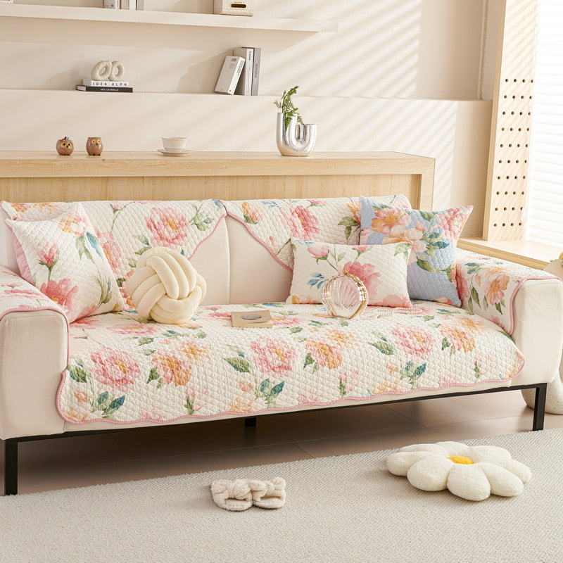 Pure Cotton Quilted Printed Sofa Cover