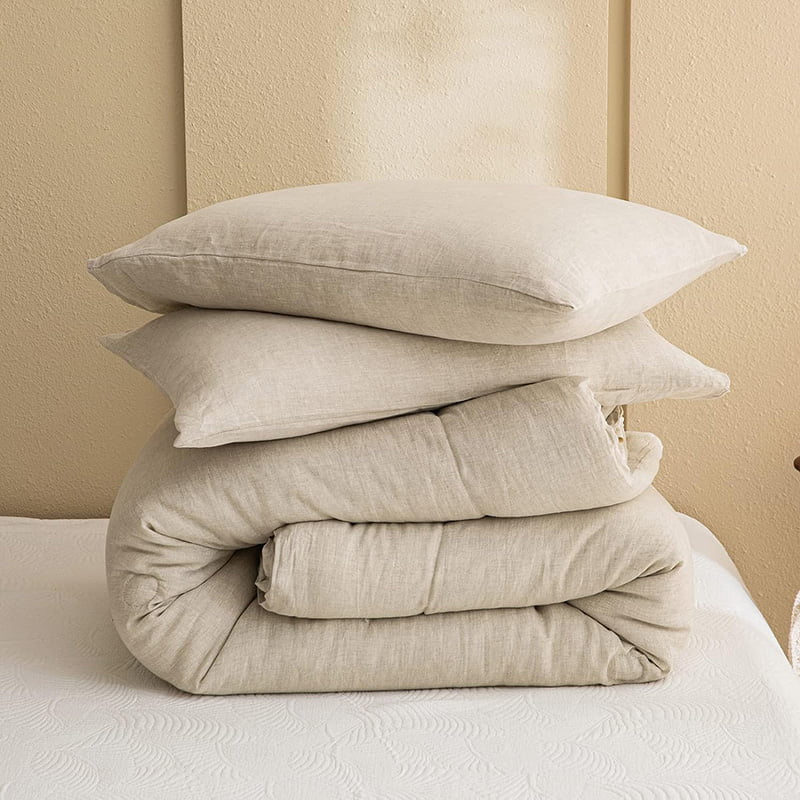 Simple and Pure Linen Comforter Three Piece Set