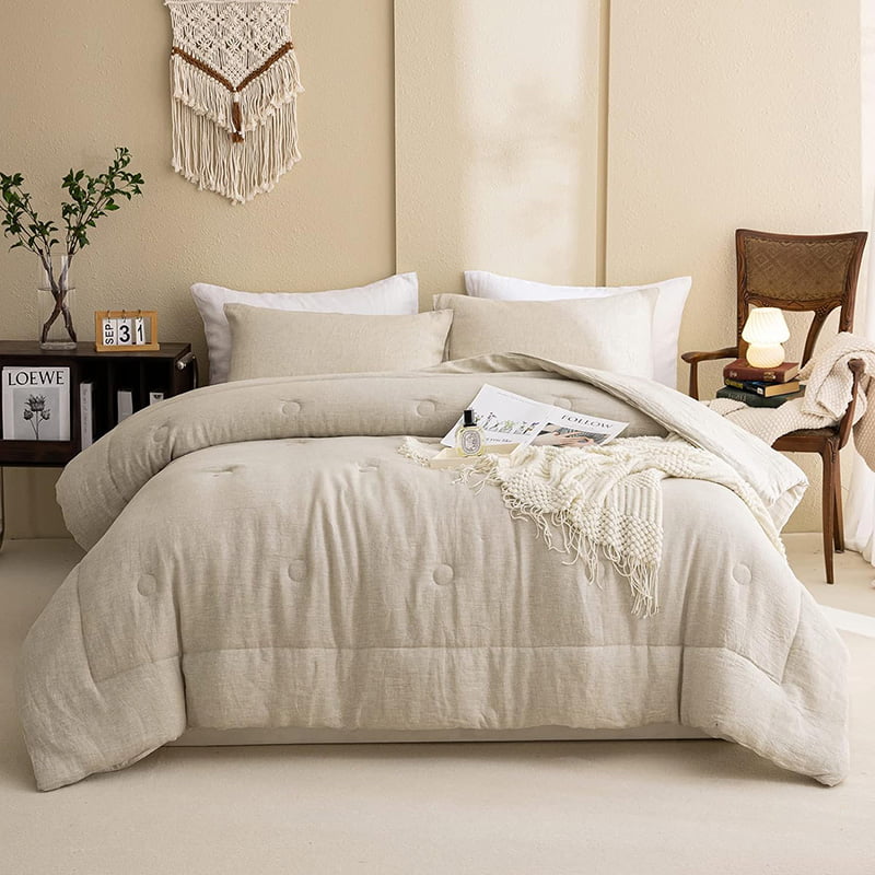 Simple and Pure Linen Comforter Three Piece Set