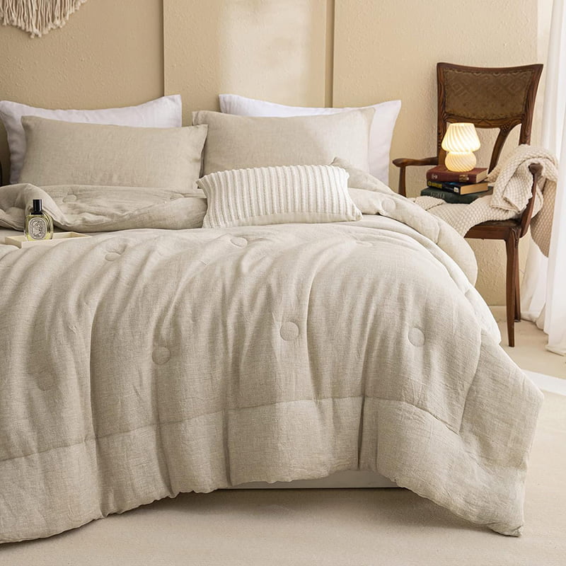 Simple and Pure Linen Comforter Three Piece Set